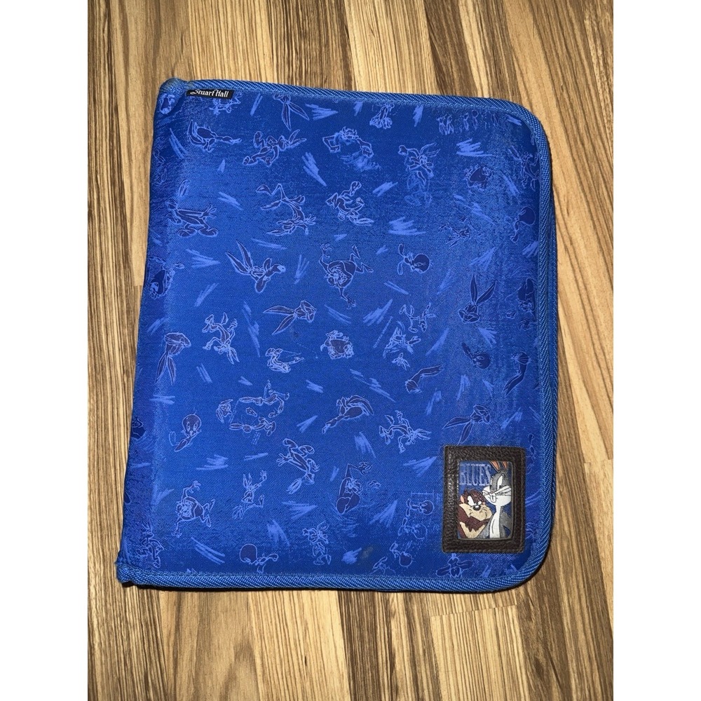 VTG Stuart Hall Looney Tunes Zipper‎ Binder Bugs Bunny Tasmanian Devil USA Blue